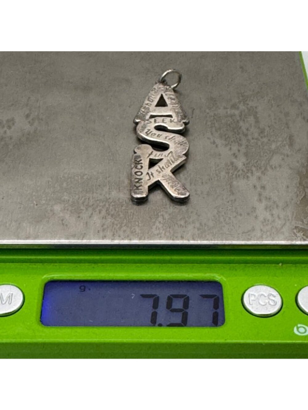 ASK Religious Pendant Charm Matthew 7:7 Silver Ton 2003 Christian Signed G Terry - Picture 5 of 11